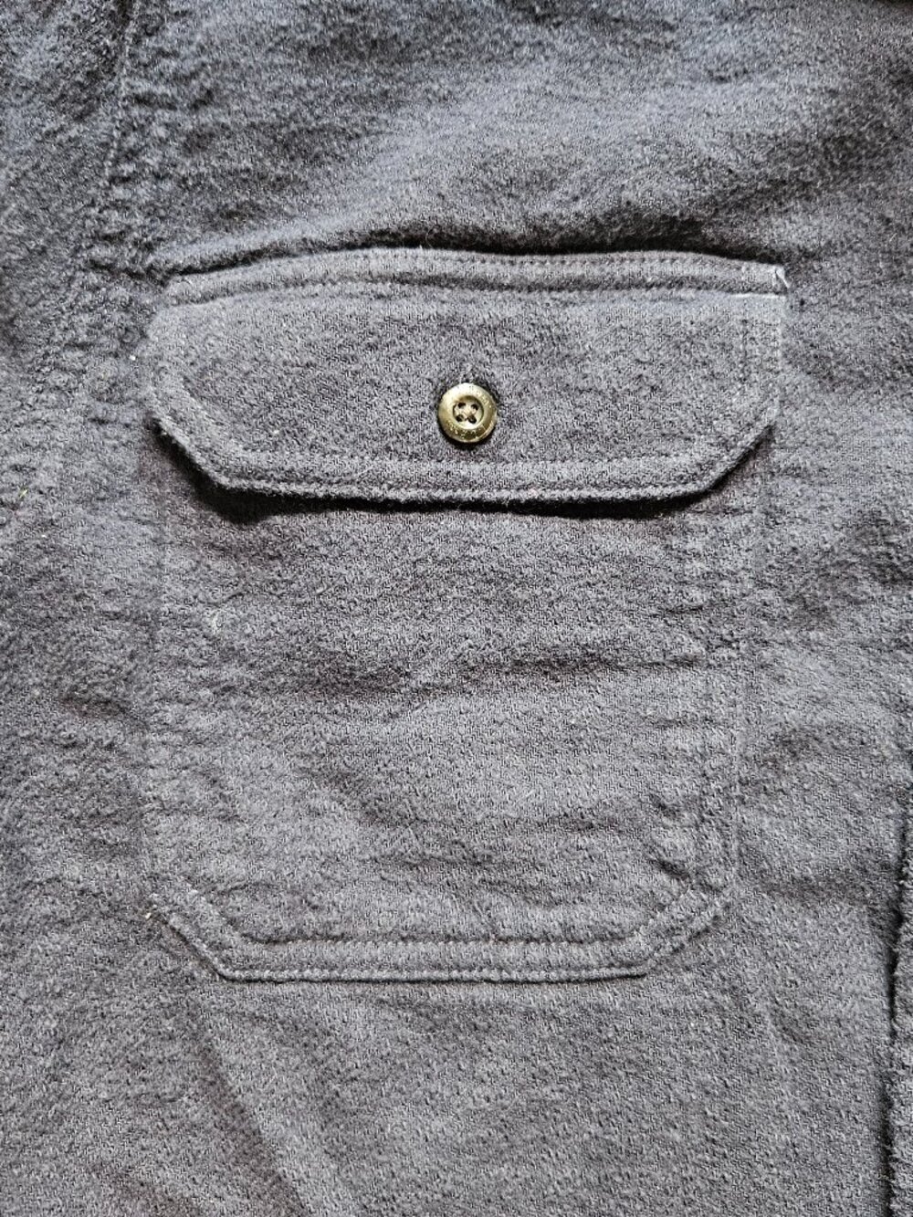 LL Bean Flannel Shirt Mens Medium Regular Solid Navy Blue Button Down 520397 - Picture 4 of 9